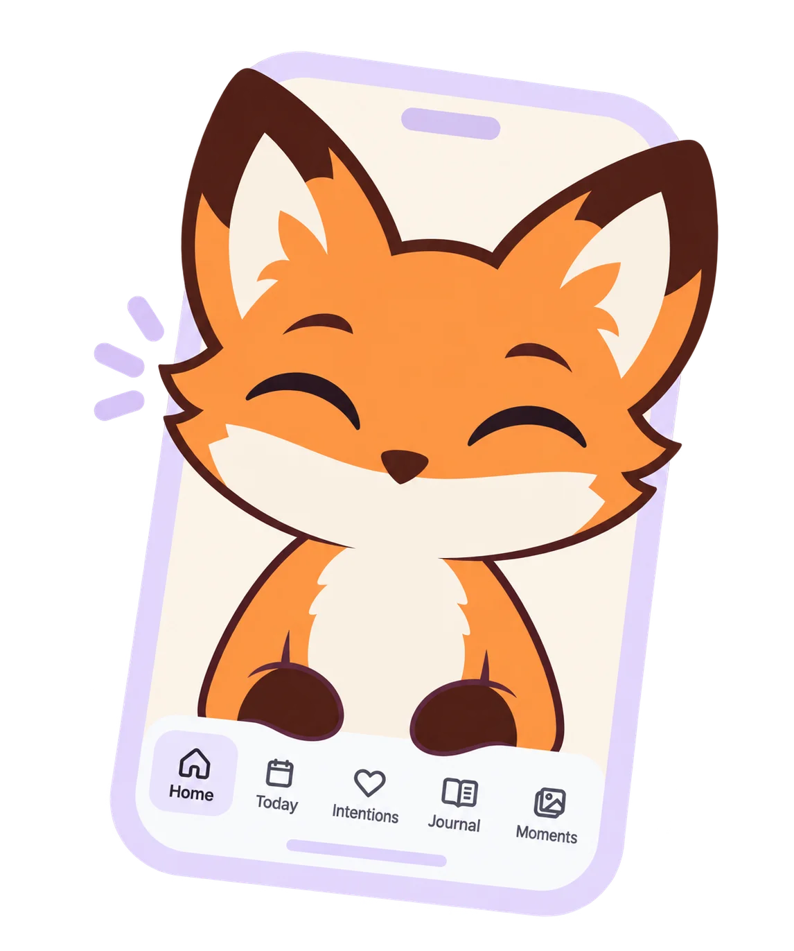 Lissa, a smiling orange fox, peeking out of an illustrated phone showing the Dear Lissa app.